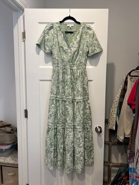 She + Sky Sage Green Floral Tiered Maxi Dress